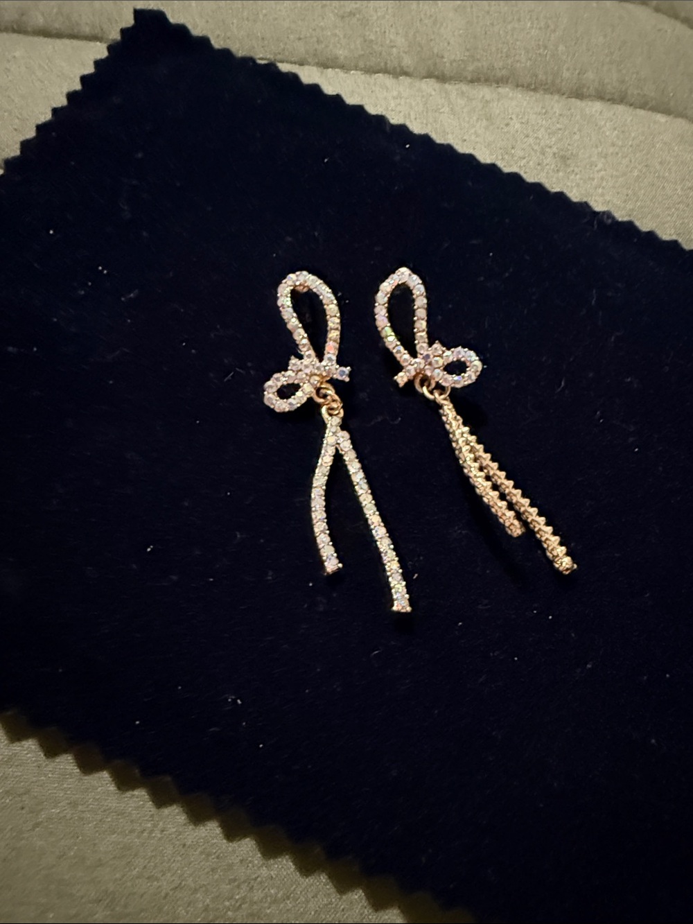 Rose Gold Crystal Bow Drop Earrings with Dangle Strands